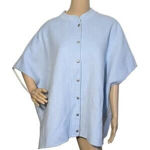 Chicos Light Blue Full Zip Snap Wool Blend Poncho Cape Jacket Size Small Medium